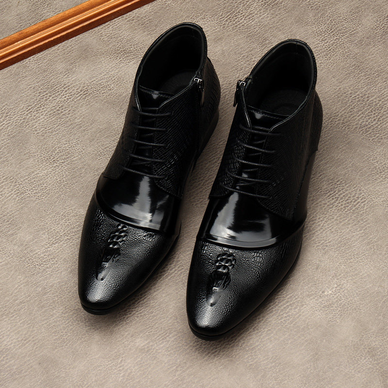 欧美鳄鱼纹马丁靴男靴子秋高帮男士商务正装皮靴英伦真皮短靴潮