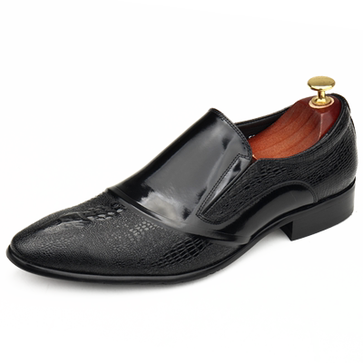 欧迈德新款套脚鳄鱼纹尖头皮鞋