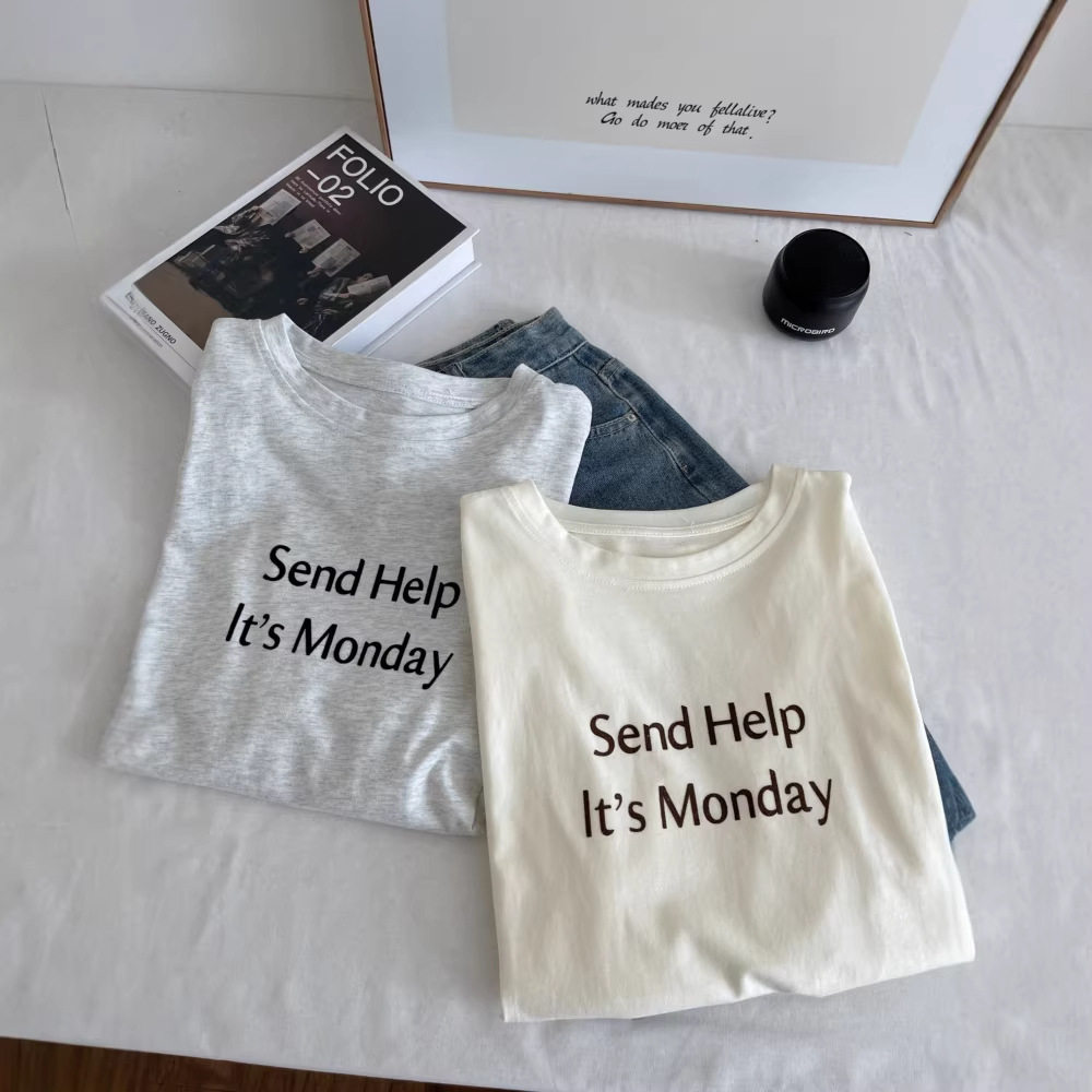 大版型圆领薄款字母印花短袖t恤衫 宽松中长款半袖套头上衣女夏季