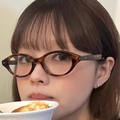 清秀韩版时髦复古小椭圆素颜眼镜书呆子ins防豹纹纯黑蓝光镜框架