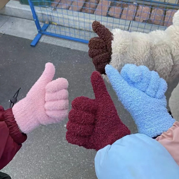 手套女冬季韩版ins风可爱冬天学生纯色百搭加厚羊羔毛保暖防寒潮