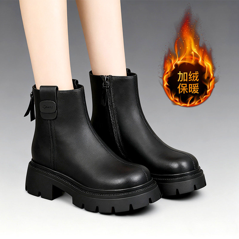 英伦风马丁靴女款2025新款百搭秋冬瘦瘦靴法式小短靴厚底烟筒靴子