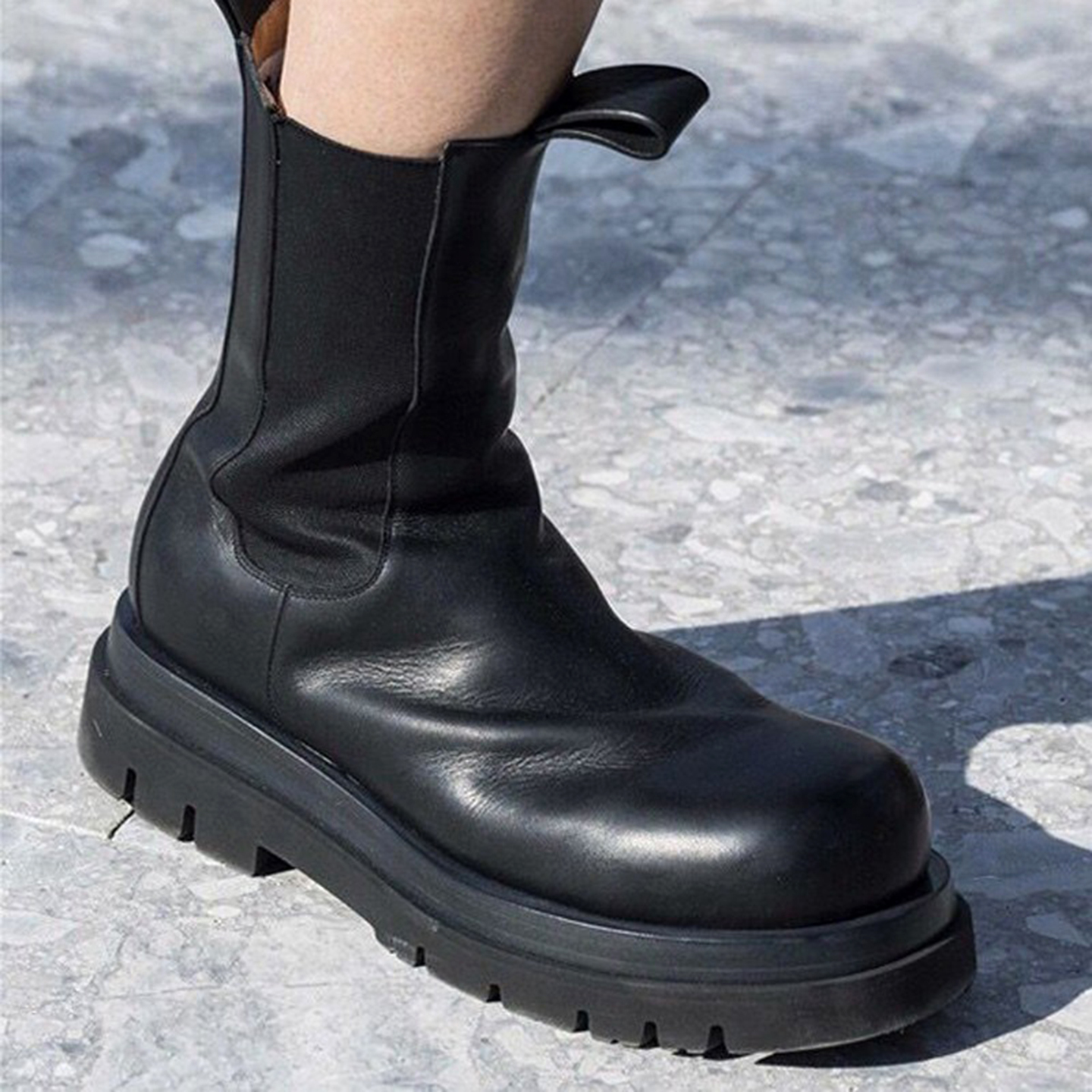 BVPY马丁靴真皮厚底中筒靴英伦风