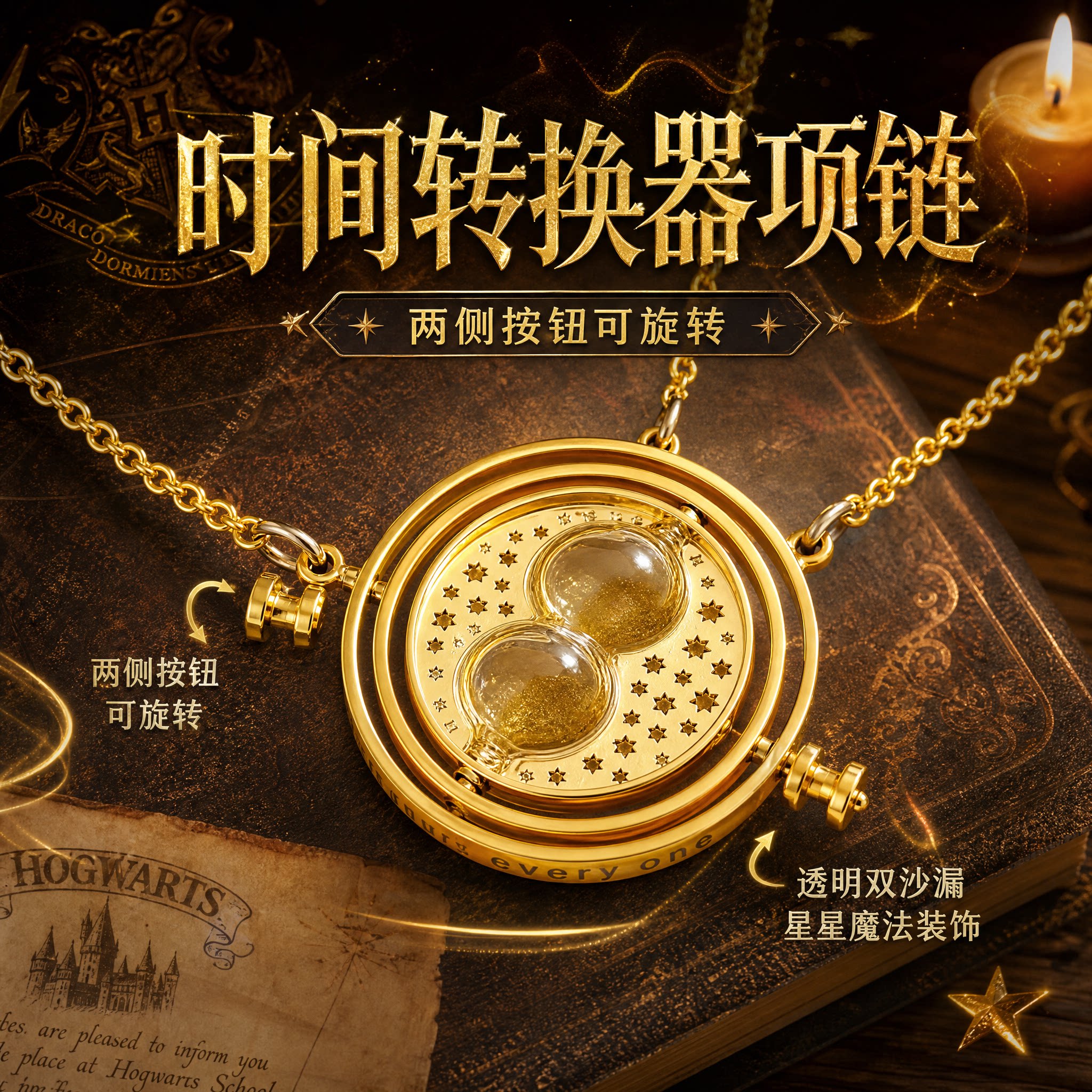 哈利波特时间转换器项链不掉色可旋转沙漏吊坠礼盒款闺蜜生日礼物