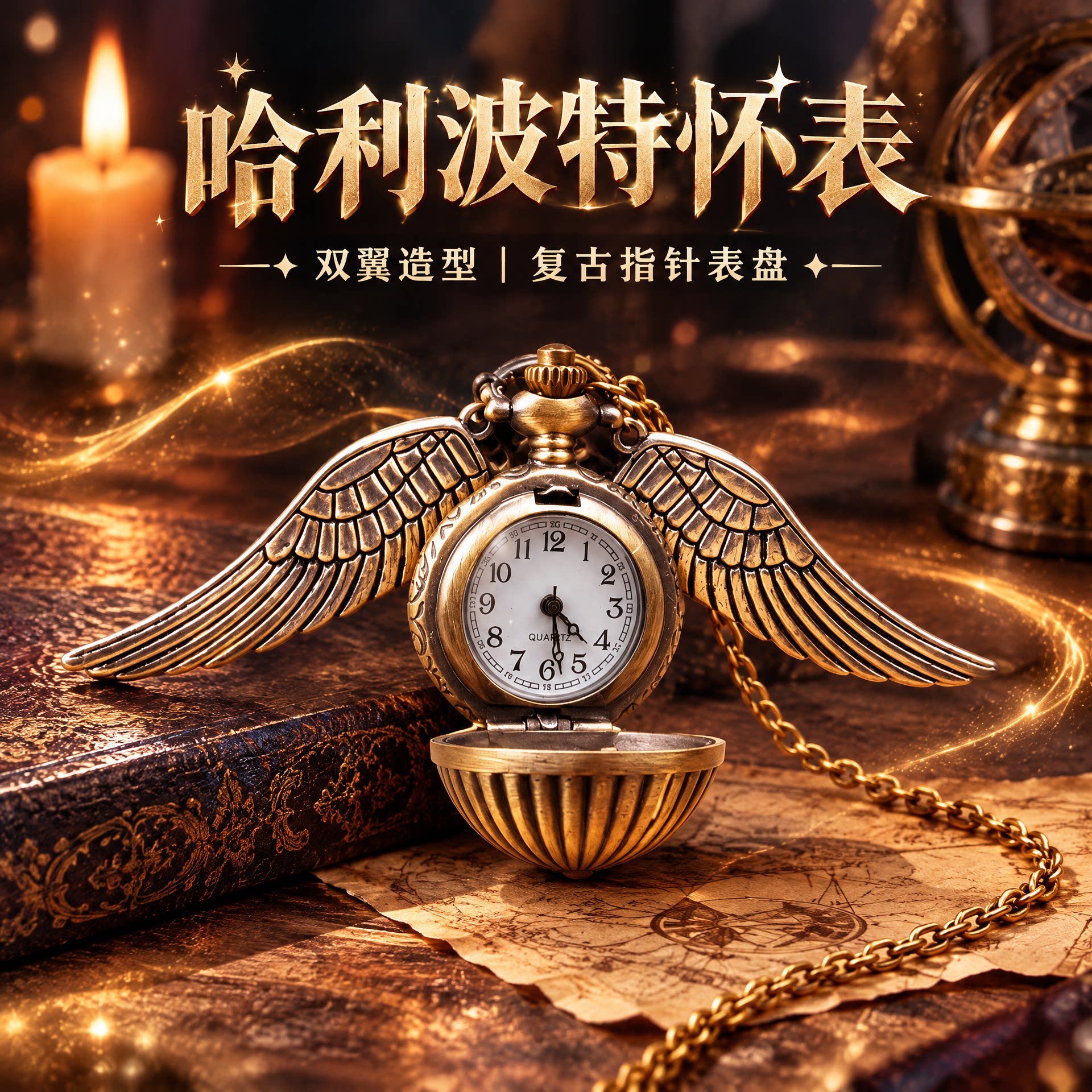 金色飞贼怀表哈利波特魁地奇复古翻盖项链吊坠哈迷纪念生日礼物