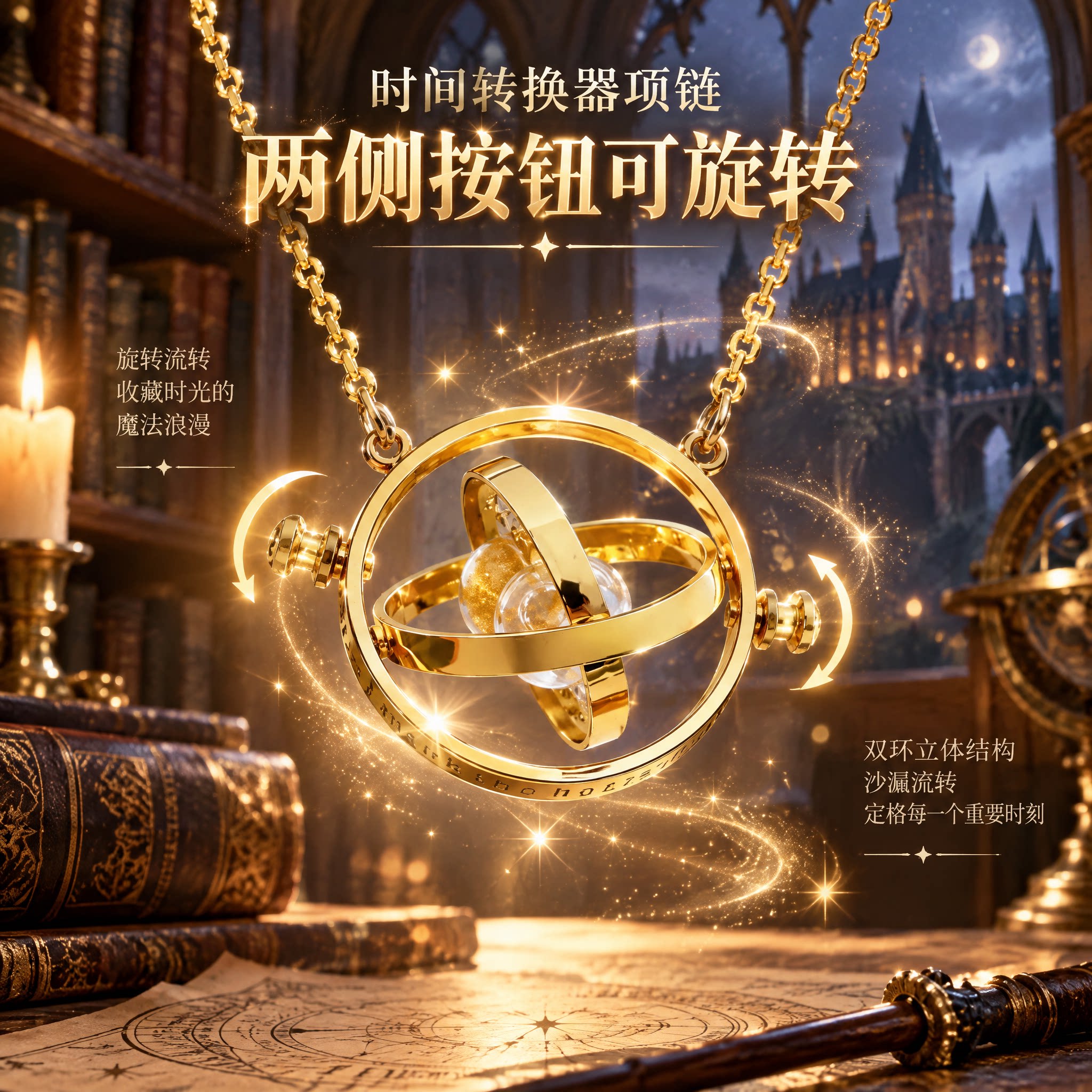 哈利波特周边时间转换器项链精美礼盒包装可旋转沙漏吊坠锁骨链