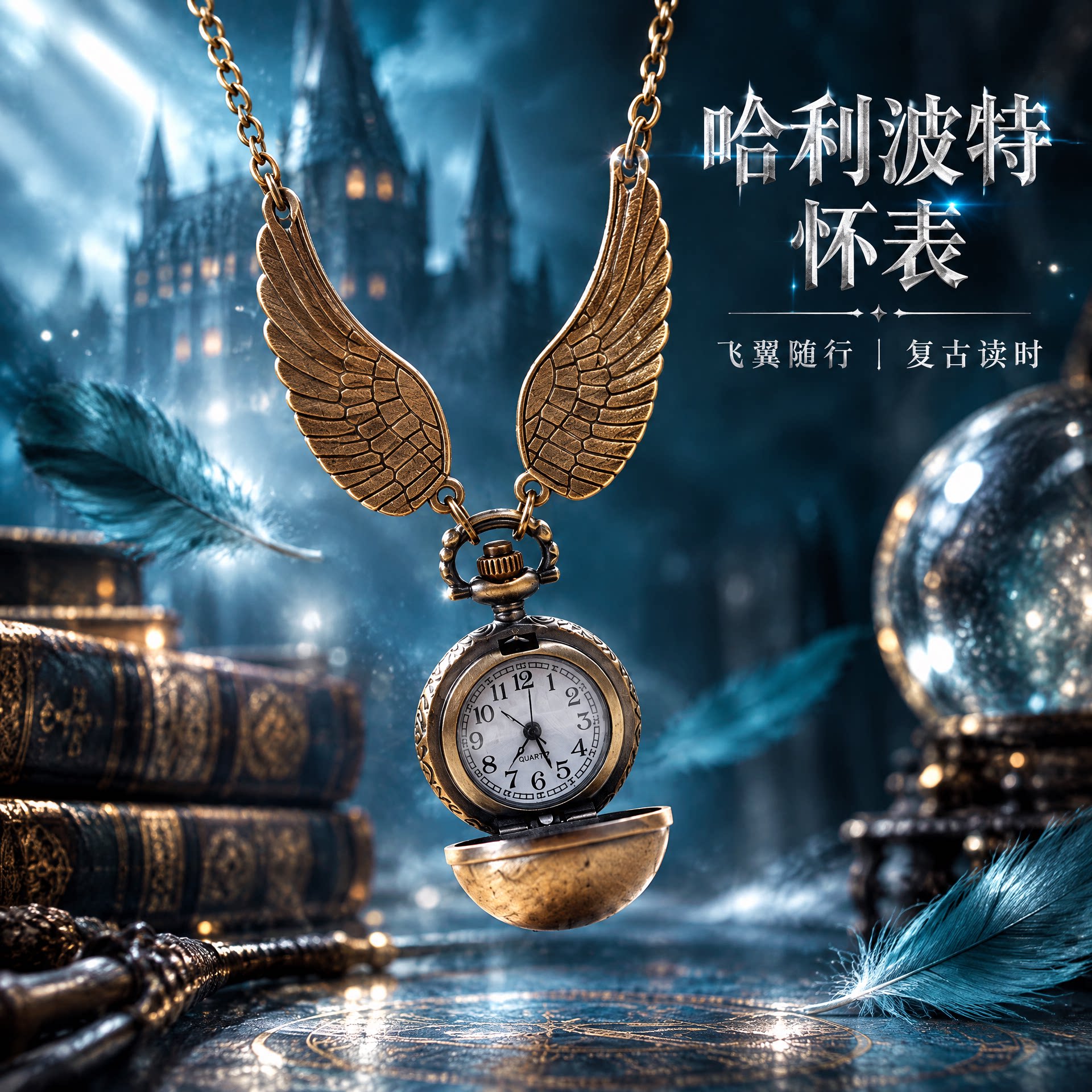 哈利波特金色飞贼翻盖怀表魁地奇复古项链吊坠小众周边生日礼物