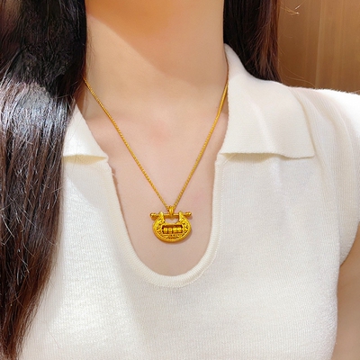 金店同款沙金古法祥云元宝锁骨链