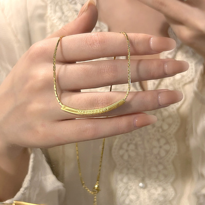 时尚小众设计高级感微笑项链18K金不掉色锁骨气质百搭轻奢蛇骨链