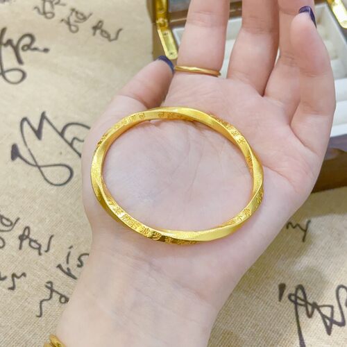 沙金莫比乌斯心经闭口手镯女正品黄金色 小众轻奢高级感实心镯子