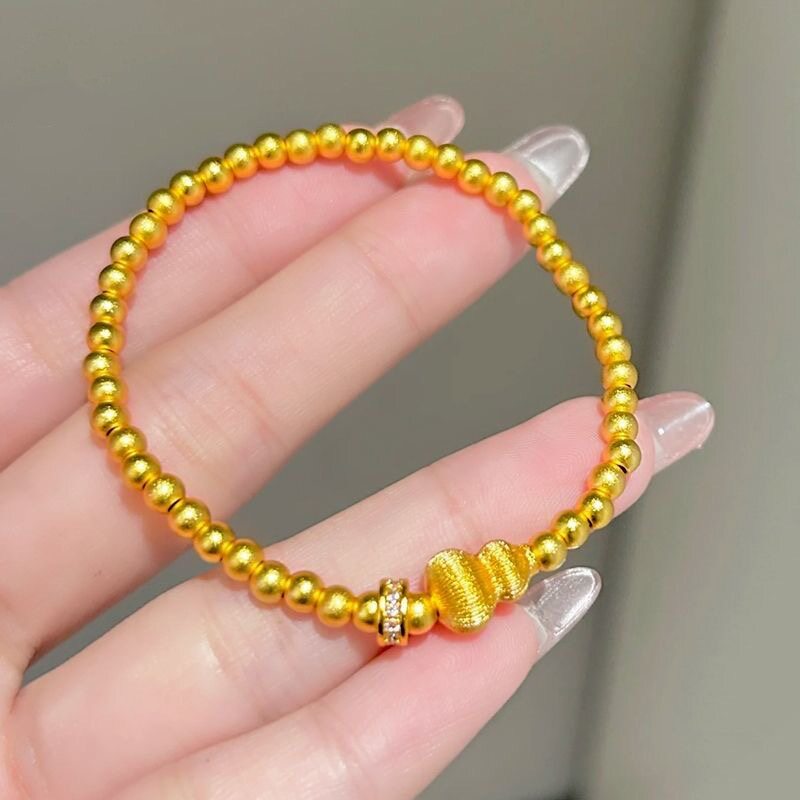 沙金饰品拉丝葫芦跑环手链女24K黄金色转运珠手串小众高级感配饰