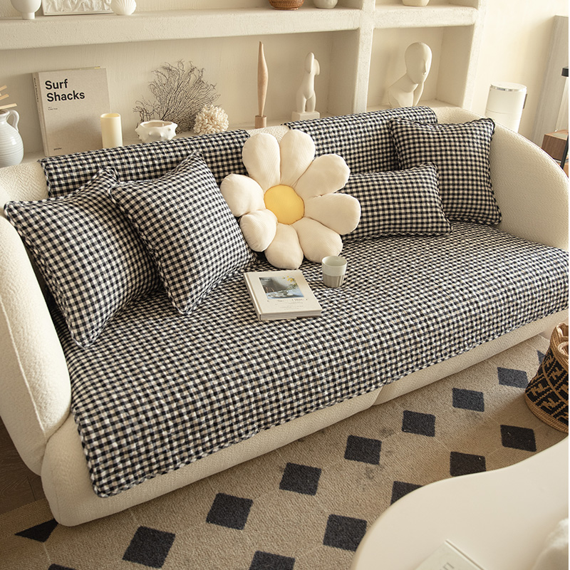 北欧ins简约风纯棉沙发垫坐垫四季通用格子沙发套罩全棉防滑盖巾,居家布艺,沙发垫,淘宝优惠券,粉丝福利购,淘宝优惠卷