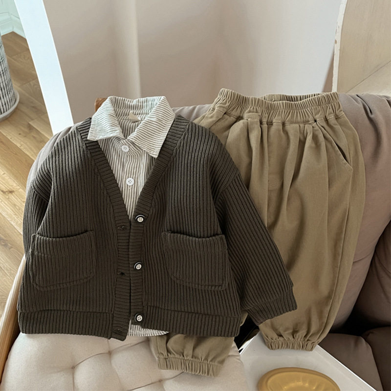 男童套装春款2026春季洋气针织外套中小童韩版衬衫长裤帅气三件套,童装/婴儿装/亲子装,儿童运动套装,淘宝优惠券,粉丝福利购,淘宝优惠卷