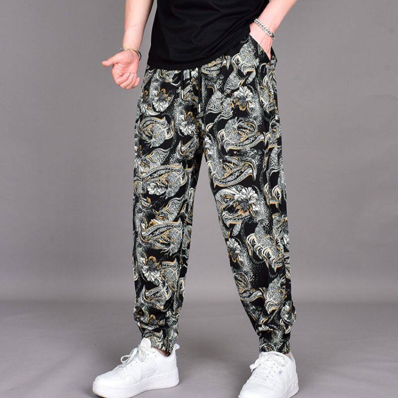 夏季新款潮流印花哈伦男士花裤子时尚宽松休闲裤薄款百搭束脚长裤