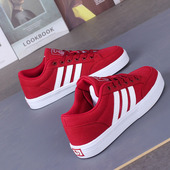 子复古三道杠软底运动鞋 休闲板鞋 透气红色布面鞋 男2026春季 小白鞋