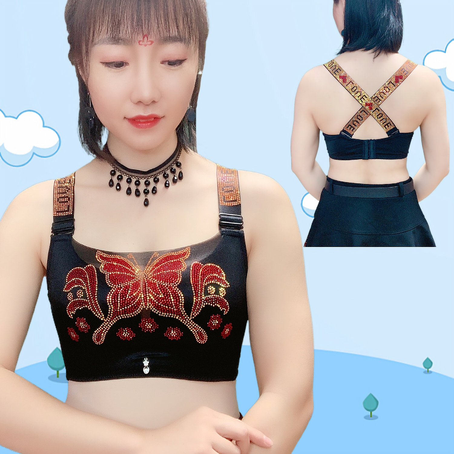 亮钻内衣女小胸聚拢性感抹胸式无钢圈胸罩大胸显小防走光美背文胸