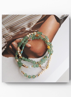 JaR 天然珍珠淡水玛瑙石串珠手链设计感简约度假风手链手串叠戴