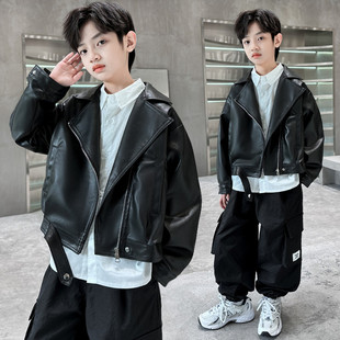 翻领PU皮B类春秋男夹克 皮衣