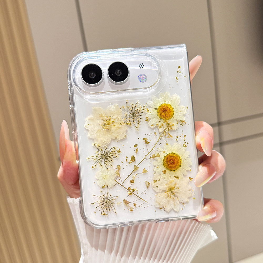 《素蕊凝光》适用iPhone Duo女款雏菊永生花真干花苹果Duo手机壳鲜花折叠保护套
