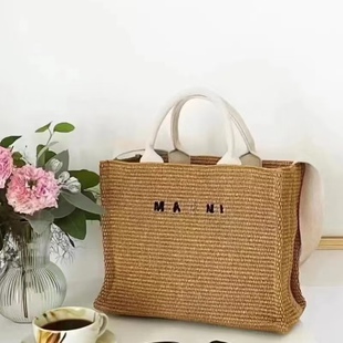春夏女包拉菲草编织包手提托特斜挎包手工编织彩色小个子度假风女