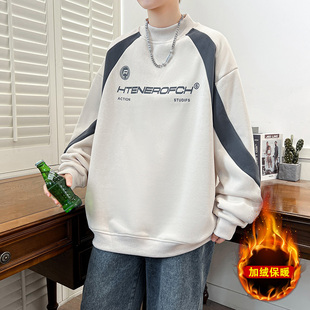 秋冬季加绒卫衣男孩青少年初中学生加厚打底衫大童半高领保暖上衣