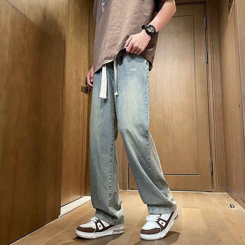 夏季牛仔裤子12岁男孩初中学生13帅气休闲长裤15青少年胖大童男装