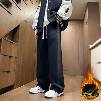 秋冬季裤子男孩学生装纯棉卫裤休闲长裤青少年大童加绒加厚直筒裤