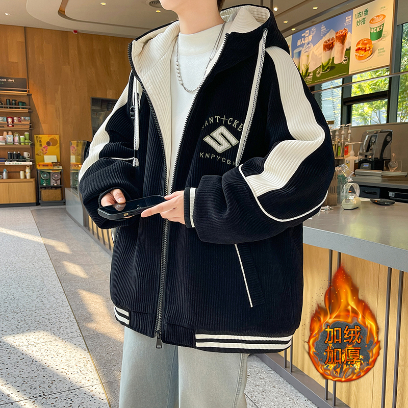 秋冬季加绒外套13男孩14初高中学生加厚棒球服15岁青少年大童夹克