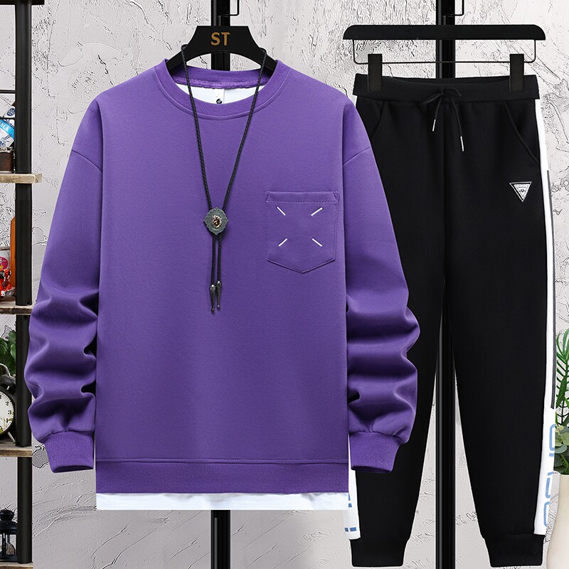 春秋季长袖t恤男孩12-15岁初中学生13圆领卫衣14大童休闲运动套装