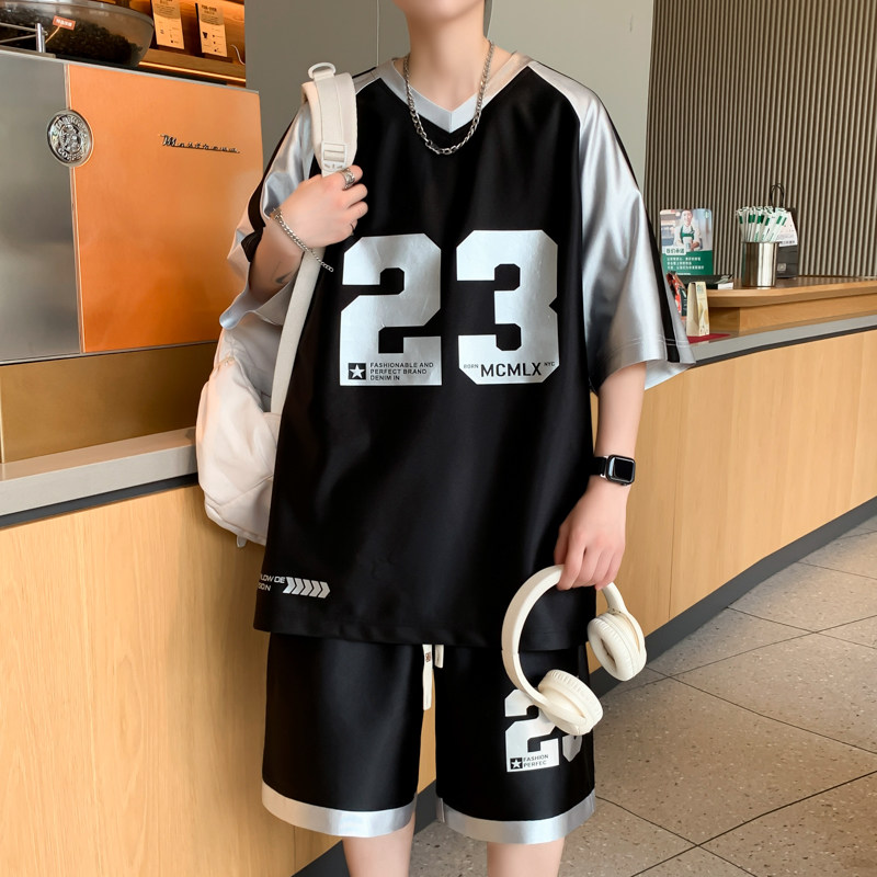 冰丝短袖t恤男孩12-15岁初中学生速干篮球服13胖大童夏装运动套装