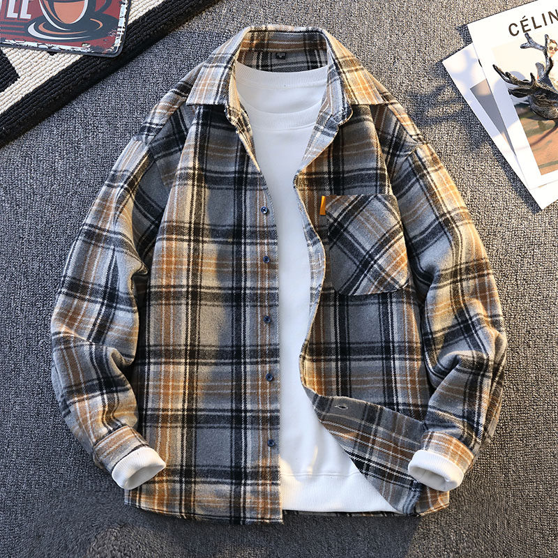 初中学生长袖衬衫12男孩春秋装夹克15岁青少年胖大童帅气衬衣外套