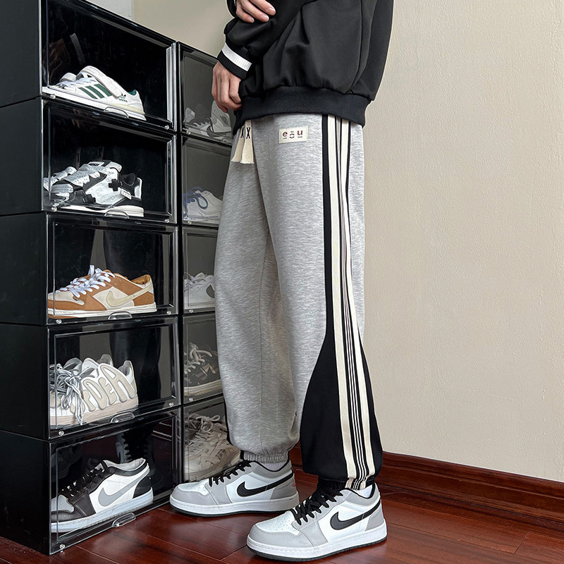 春秋休闲长裤子12岁男孩初中学生15青少年胖大童运动纯棉束脚卫裤