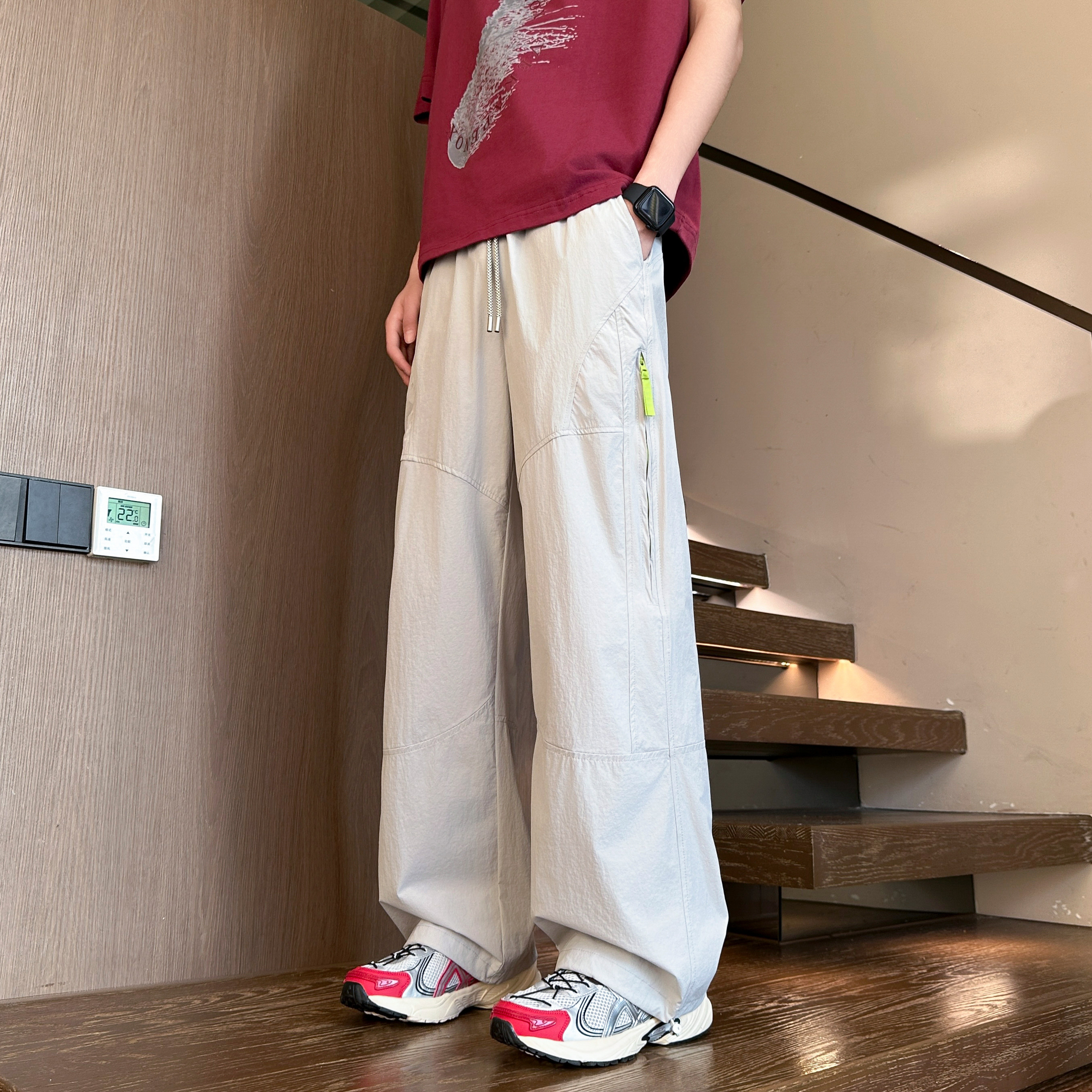 初中学生夏装薄款休闲裤宽松运动裤冰丝工装裤青少年男孩速干长裤