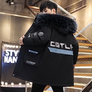 冬装棉衣外套13大童12岁男孩初中学生14加绒棉服中长款16青少年潮