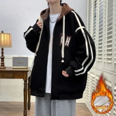 秋冬季 男孩初中学生帅气连帽夹克青少年加绒加厚上衣大童春秋外套