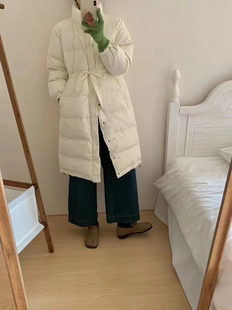 韩国东大门中长款过膝抽绳收腰立领羽绒服女外套显瘦保暖2024新款