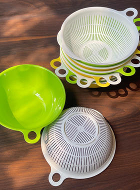 食品级PP100度焯水沥水篮家用创意水果沥水筛双层淘米漏盆可悬挂