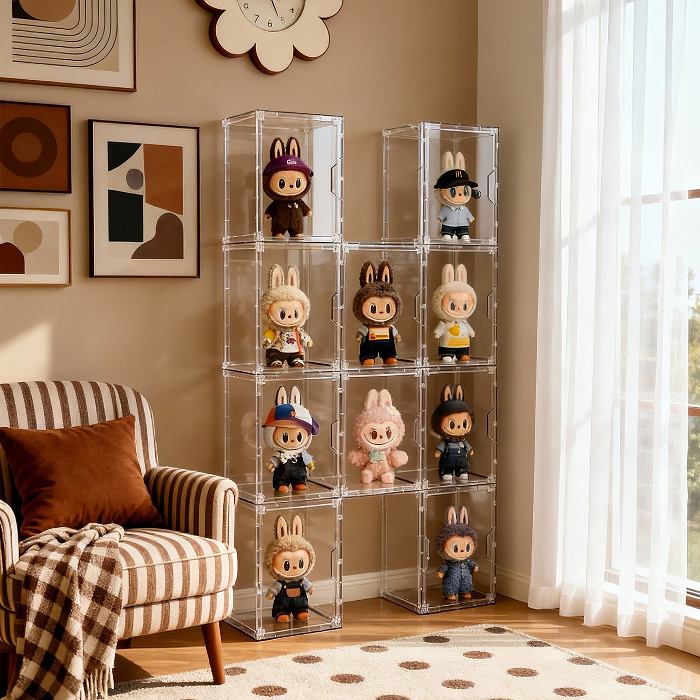 拉布布手办收纳盒泡泡玛特400%防尘展示柜labubu保护罩亚克力开门,收纳整理,手办收纳盒,淘宝优惠券,粉丝福利购,淘宝优惠卷