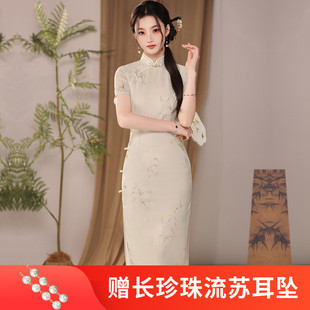 2024春夏款中国风中长款瑞士网双层旗袍女装连衣裙年轻款少女显瘦