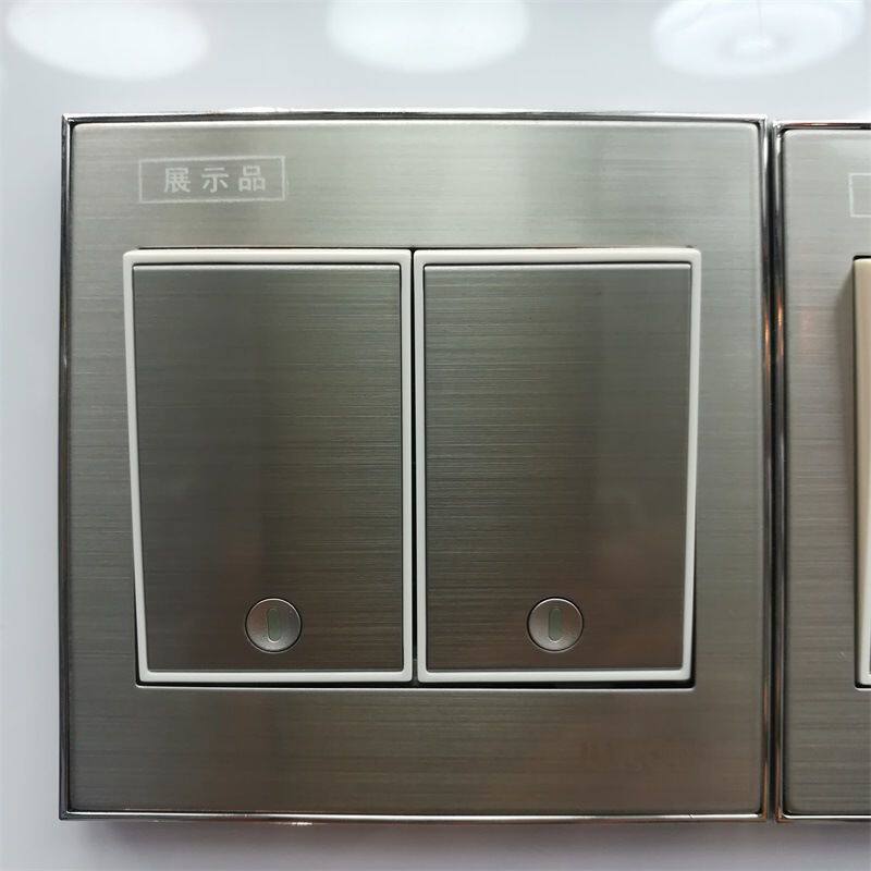 俊朗拉丝钢系列86型墙壁开关雪白大按键面板套装三位四联单控双控