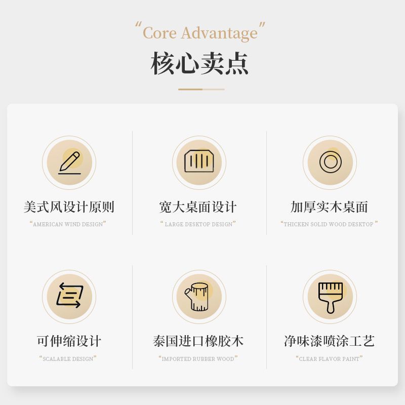 美式餐桌可伸缩折叠椭圆家用可变圆桌乡村复古全实木餐桌椅组合
