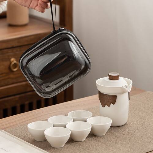 陶瓷快客杯一壶六杯旅行功夫茶具套装便携包户外露营节日礼品