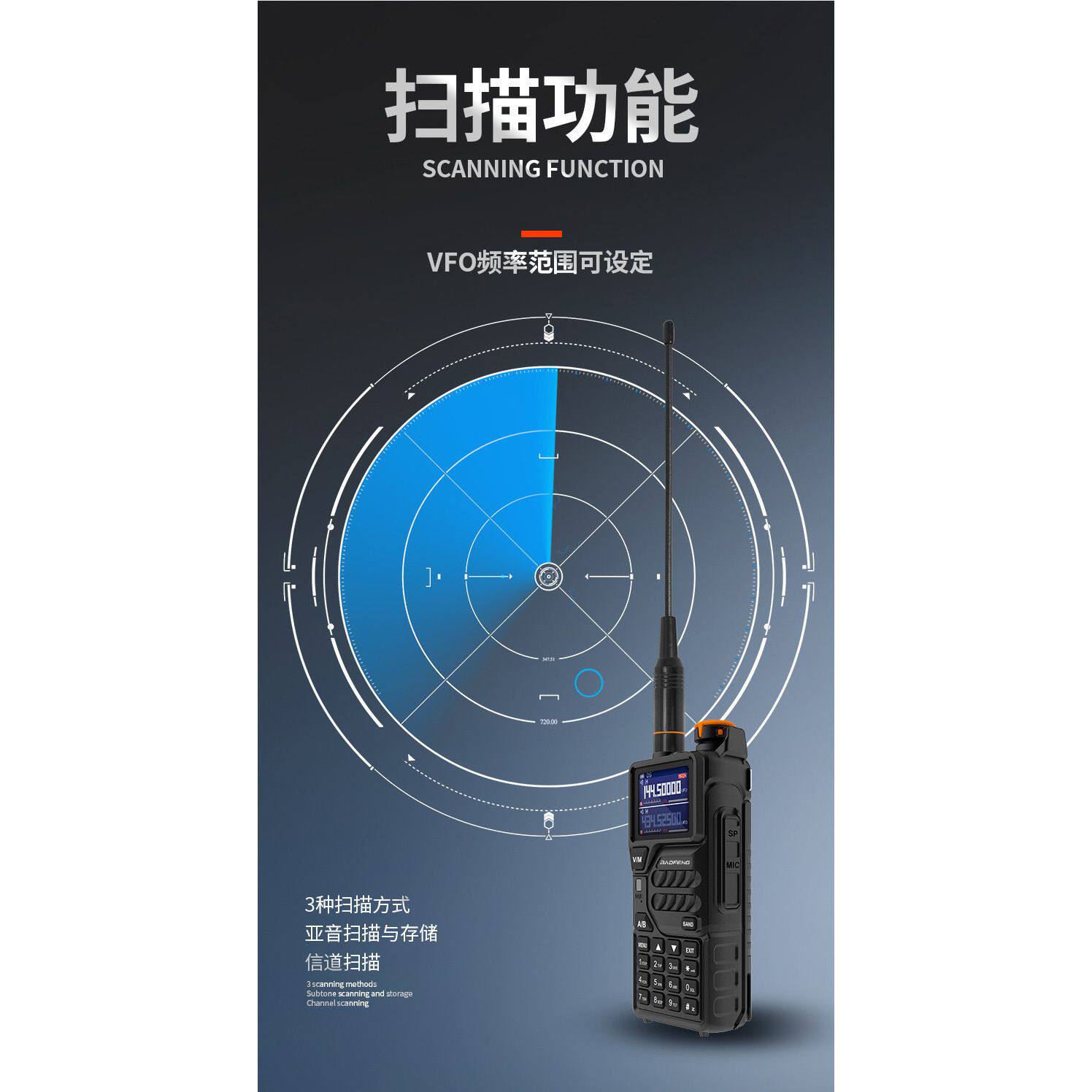 宝锋K5PLUS对讲机一键对频户外UV手台AM航空全频段宝峰10W自驾游