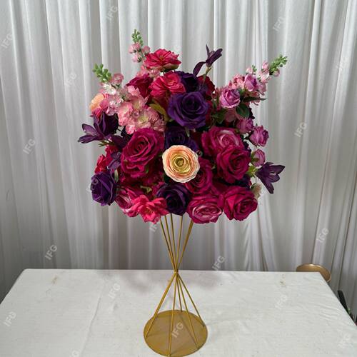 外贸40CM紫色粉色桌花花球成品 玫瑰绣球仿真花婚礼酒店餐桌花批