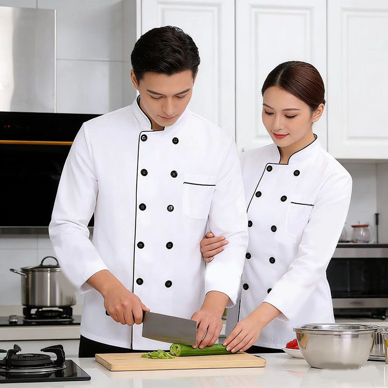 三口袋透气棉质厨师服装工作服源头厂家餐饮厨师服饭店食堂烘焙师