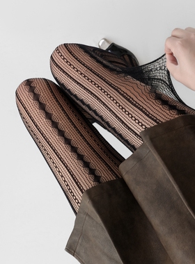 复古蕾丝性感纯欲渔网袜竖条纹麻花显瘦连裤袜镂空黑丝丝袜ins风