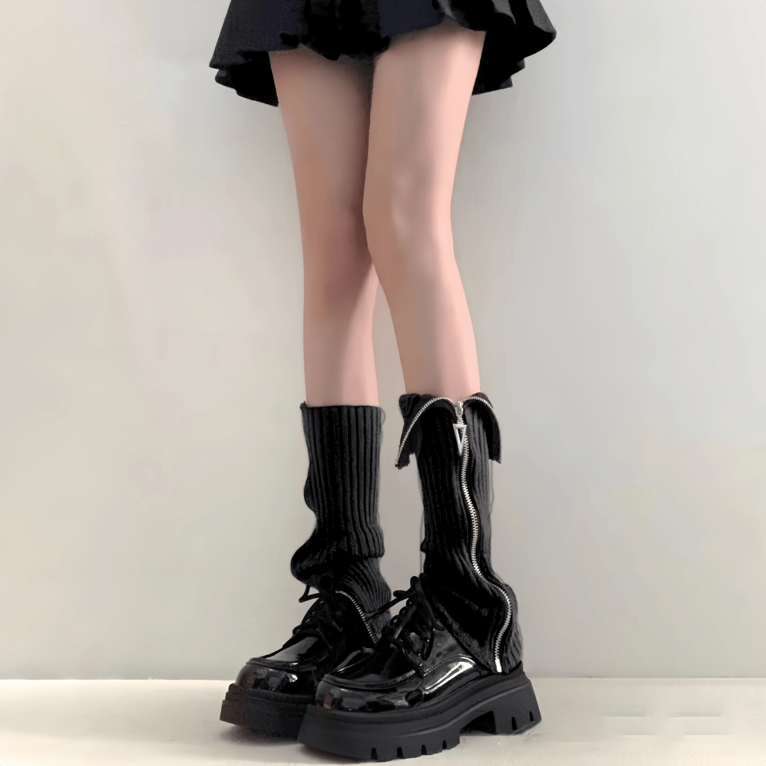 袜套女秋冬侧边拉链堆堆袜y2k辣妹美拉德针织小腿袜显瘦保暖腿套