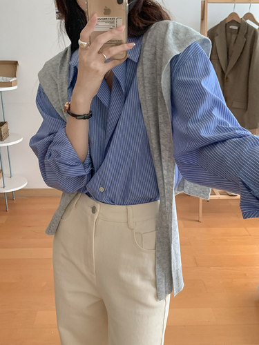 韩系百搭纯色针织披肩女外搭2025春秋假领子叠穿配衬衫系带小坎肩