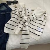 搭配新品 简约黑白条纹针织披肩外搭小坎肩 韩国ins博主搭配推荐