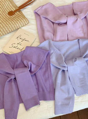 ins温柔风紫色系外搭小披肩女秋冬季新款韩版百搭针织坎肩围巾潮